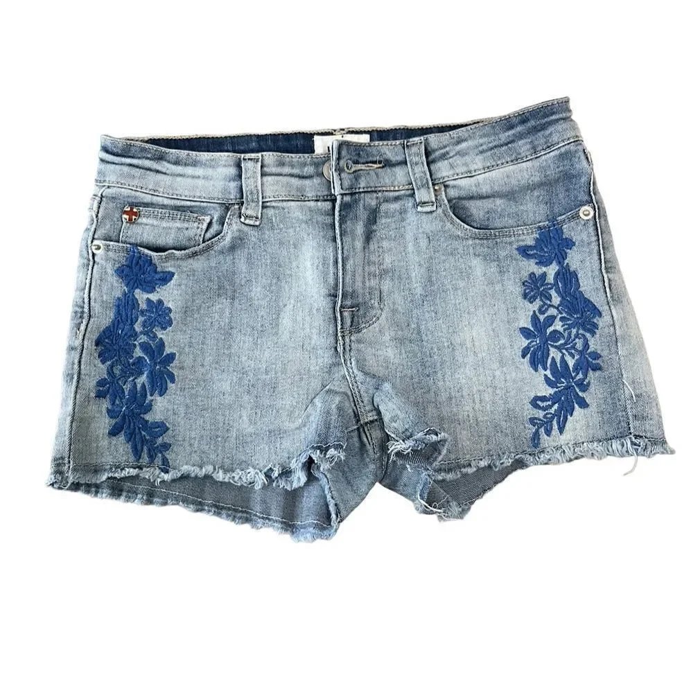 HUDSON Jeans Boho Denim Embroidered Frayed Hem Shorts Girls 14